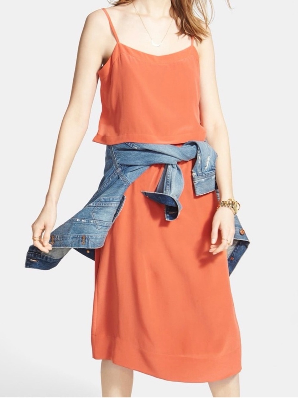 Madewell Silk Overlay Cami Midi Dress